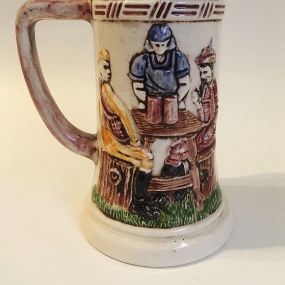 Beer Stein Ceramic Cup Collectible Mug Vintage Relief Bar Maid Tavern Tankard - Picture 5 of 8